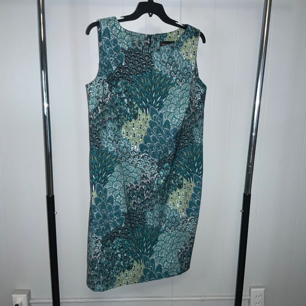 Connected Apparel peacock feather print sheath dress sz 18W sleeveless back zip